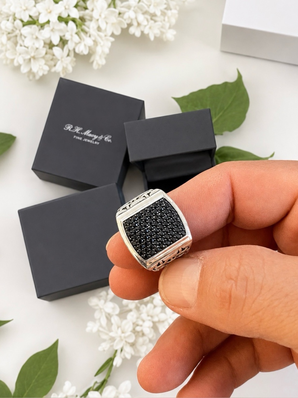 EFFY size 10 Men's Black Pavé Stone Ring - .925 Sterling Silver. Beautiful!